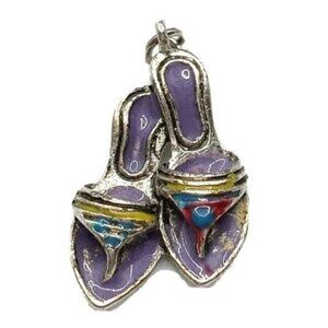 Purple Enamel Flip Flop Sandal Charm Pendant Purple Silver Tone Beachy Island